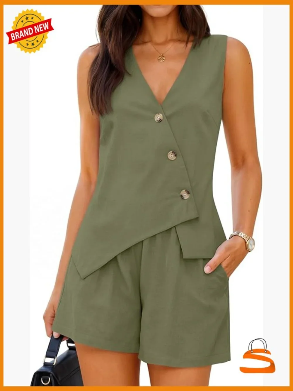 Linen 2 Piece Short Set Sleeveless Vest Matching Outfits Travel Summer